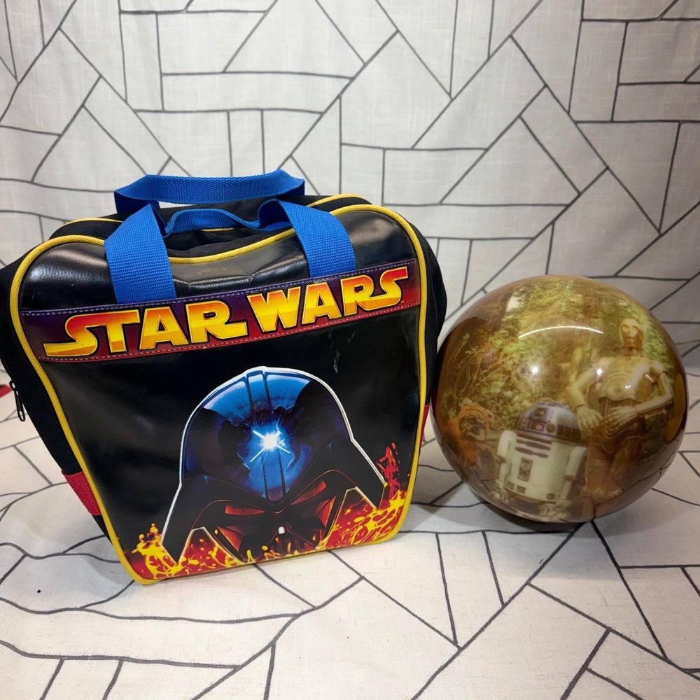 Brunswick Star Wars Bowling Ball 12lb Gold R2-D2 C-3PO Viz-A-Ball with Bag